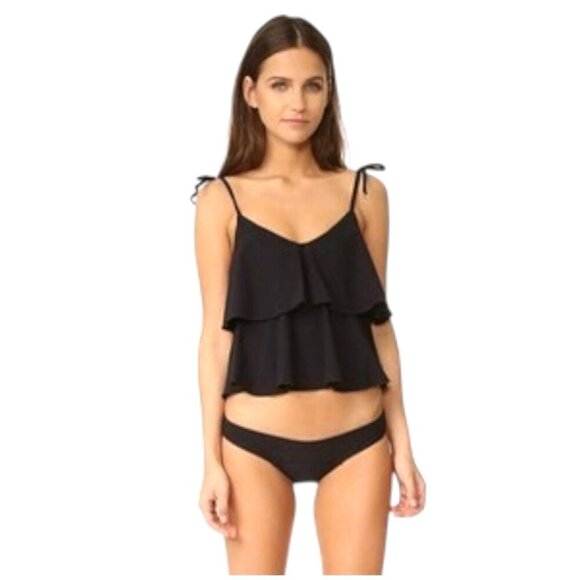 Lisa‎ Marie Fernandez Bikini Top Women 4 Black Imaan Ruffled Tie Shoulder Swim - Picture 1 of 9